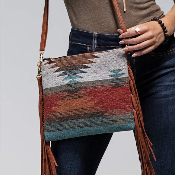 Boho Aztec Western Fringe Crossbody Bag - Picture 2 of 9
